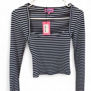 Edikted Navy and White Striped Crop Top